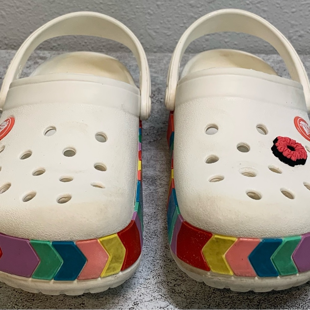 CROCS White and Red Water Shoes with Classic Ventilation